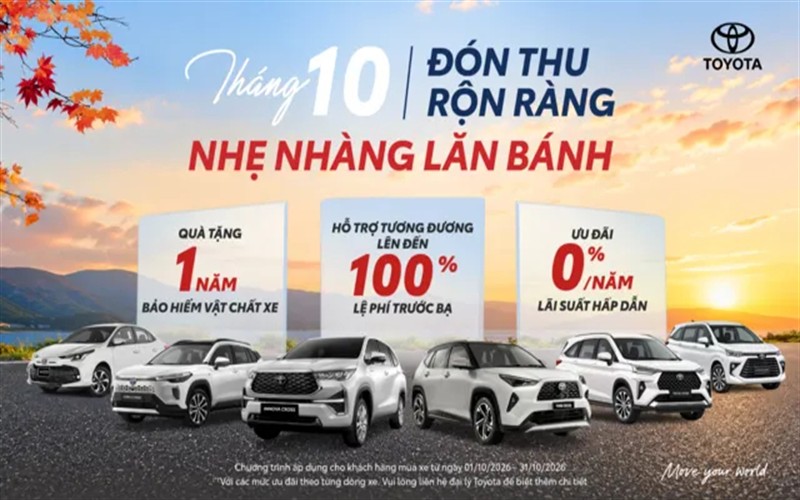 Toyota Việt Nam thực hiện chương trình ưu đãi cho khách hàng mua xe tháng 10/2026 