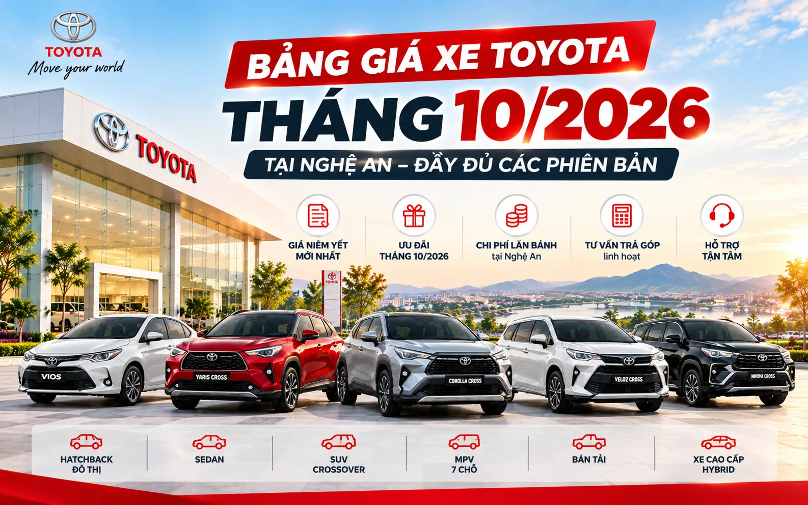 Bảng giá xe Toyota tháng 10/2026 tại Nghệ An – đầy đủ các phiên bản
