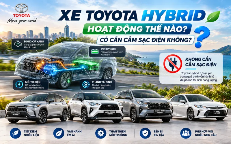 Xe Toyota Hybrid hoạt động thế nào? Có cần cắm sạc điện không?