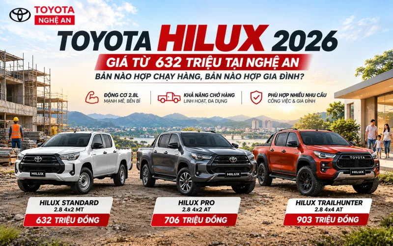 Toyota Hilux 2026 giá từ 632 triệu tại Nghệ An: Bản nào hợp chạy hàng, bản nào hợp gia đình?